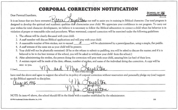 Corporal Correction Release Form